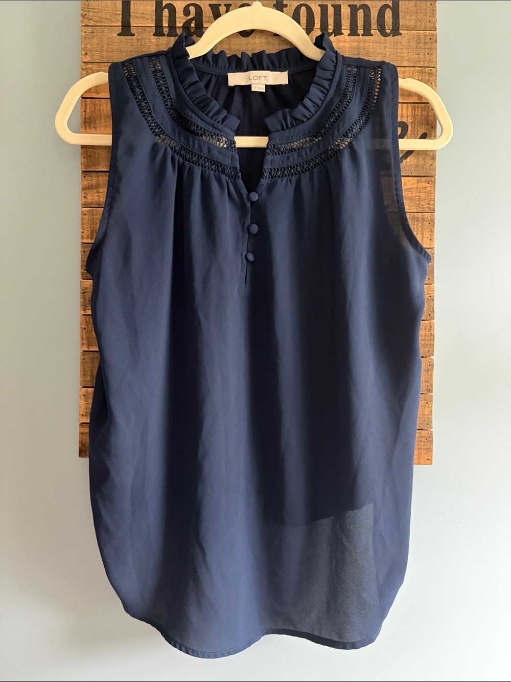 LOFT Navy Blue Sleeveless Ruffle-Neck Sleeveless Blouse
